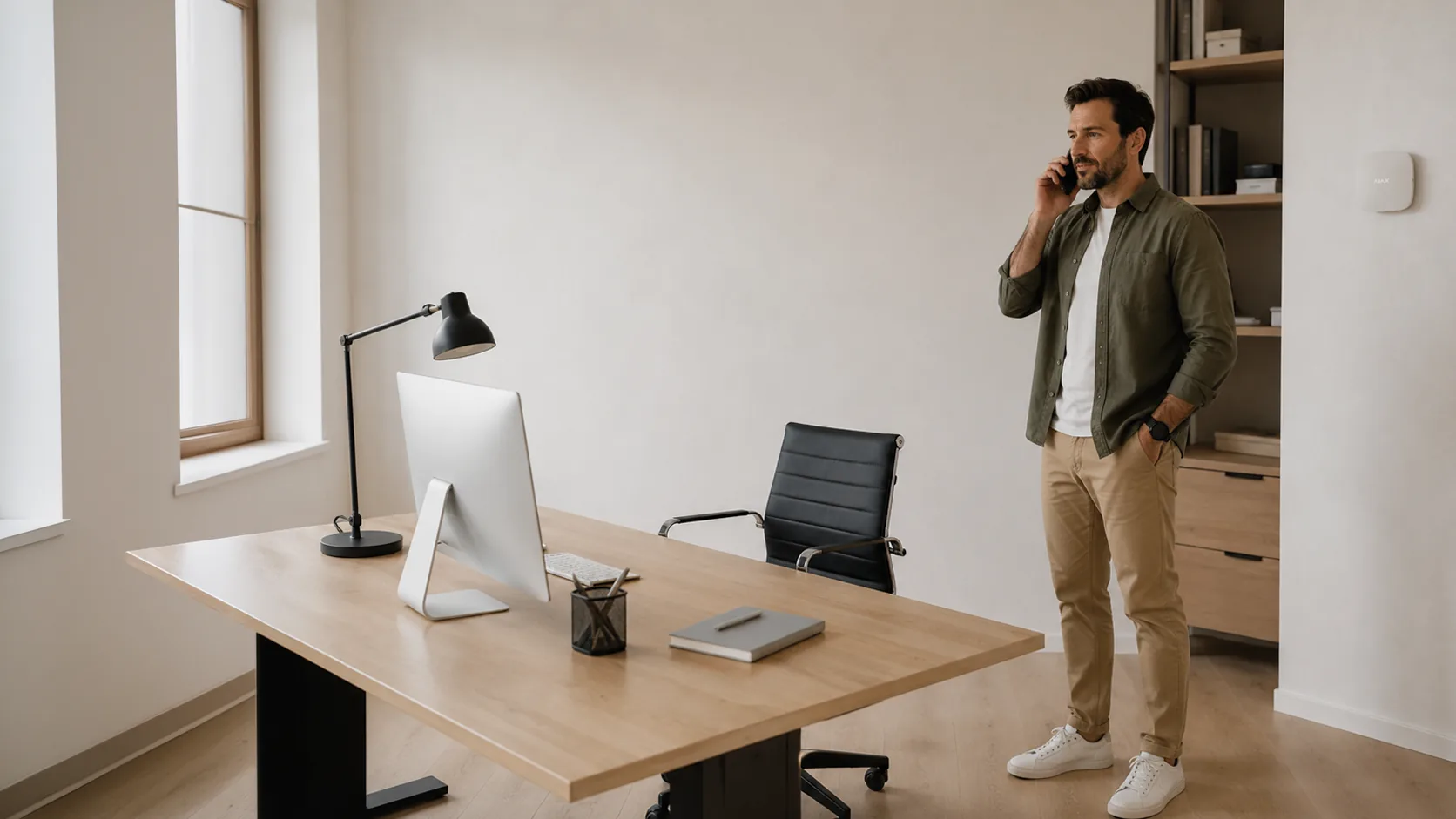 Homme parlant au téléphone - équipe Sheriff à votre écoute