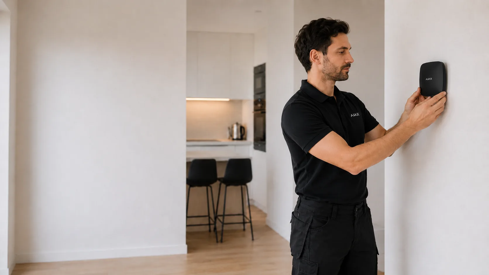 Installateur certifié Ajax montant un hub
